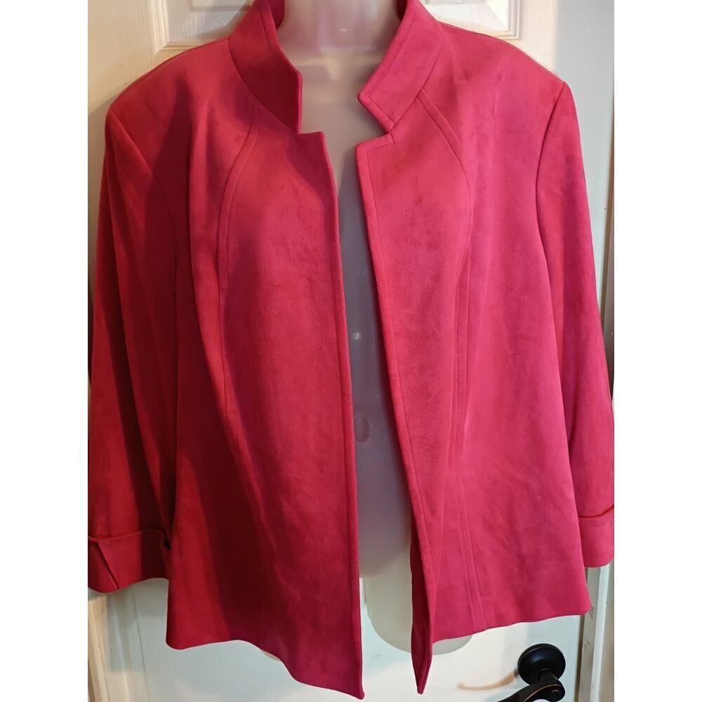 Tahari By Arthur S. Levine Cardigan Jacket Red Feels Like Suede Sz 22W...